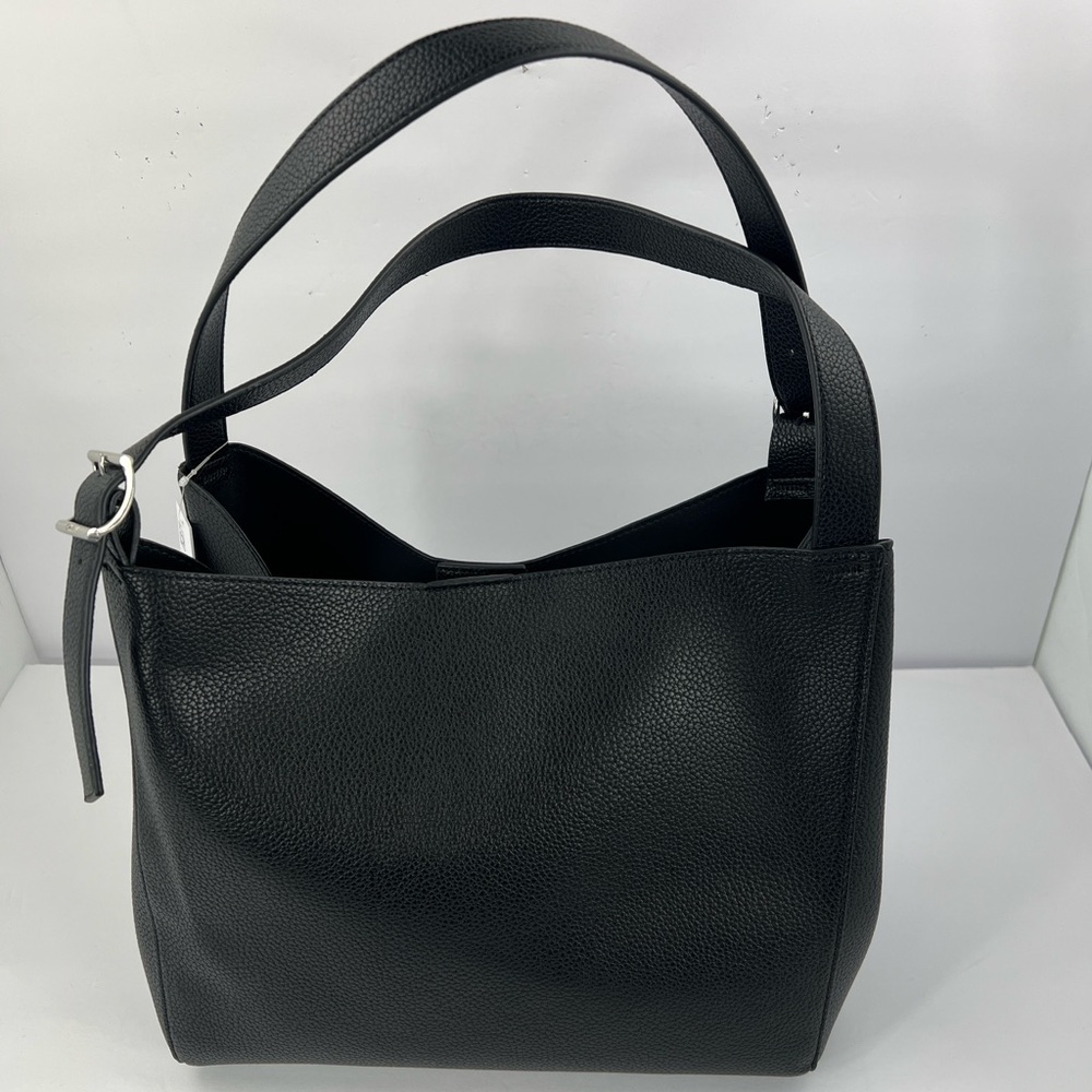 DKNY MILLER TRIPLE COMPARTMENT TOTE BAG/PURSE, BLACK FAUX IMPRINTED LEATHER - Picture 4 of 15